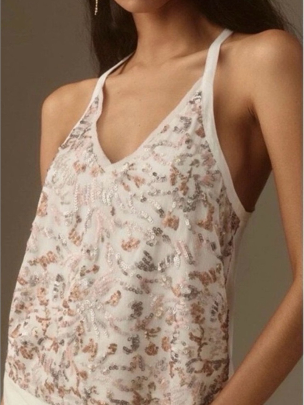 NWT Anthropologie White Sequin V-Neck top 0071